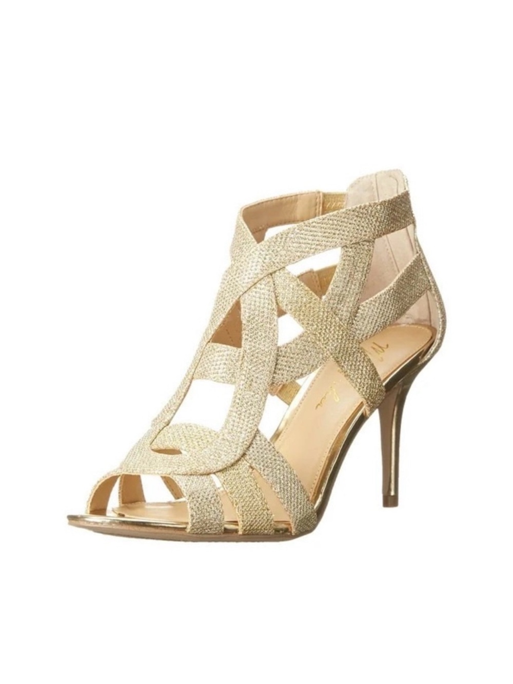 Marc Fisher Nala gold strappy heels metallic stiletto evening party size 11